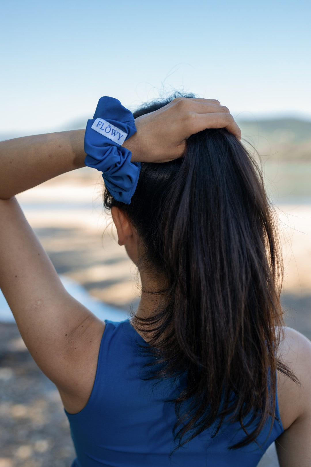 Blue Giselle Scrunchie in Ponytail