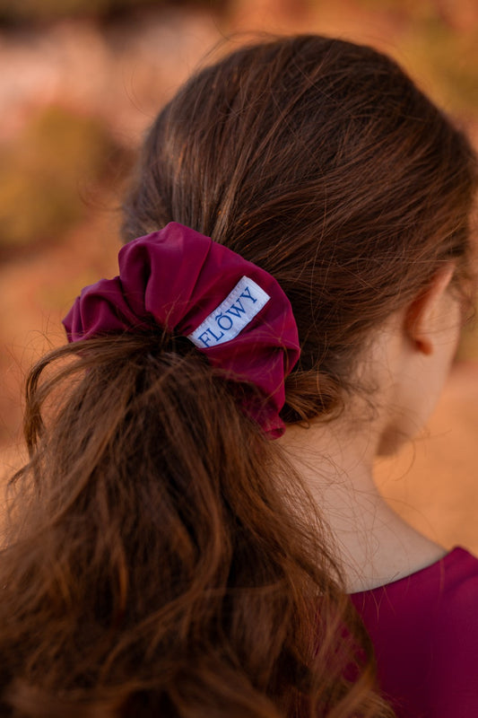 Burgundy Giselle Scrunchie in ponytail