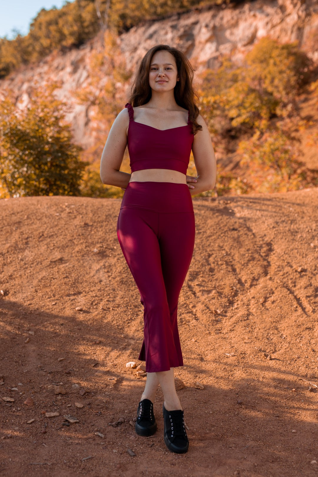 Burgundy Theresa Flared Activewear Pants