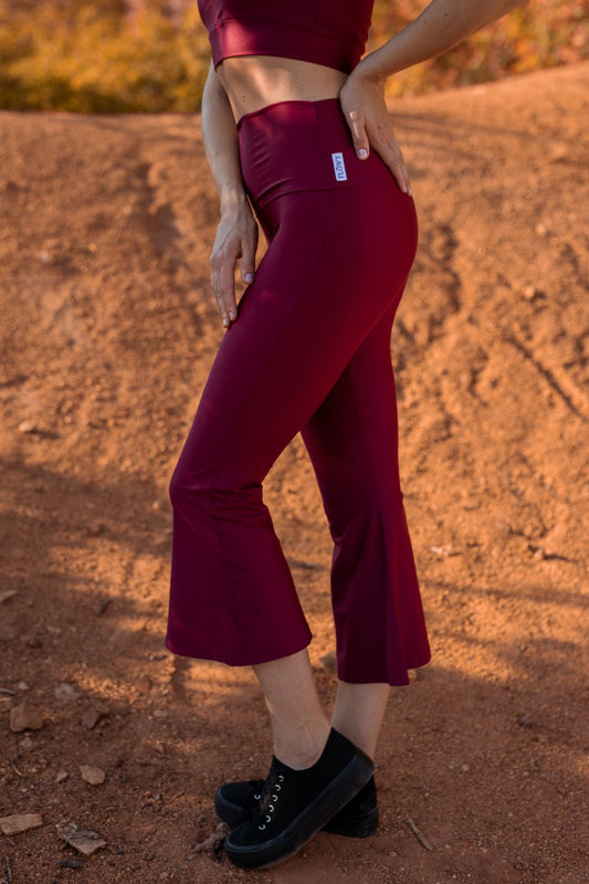 Burgundy Theresa Flare Capri Workout Pants