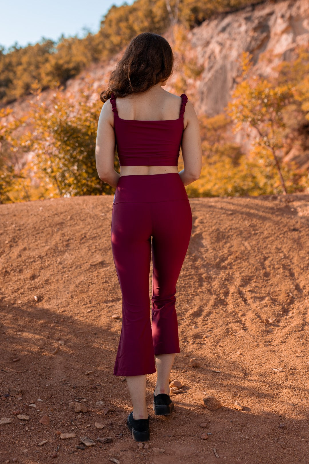 Burgundy Theresa Activewear Flare Pants