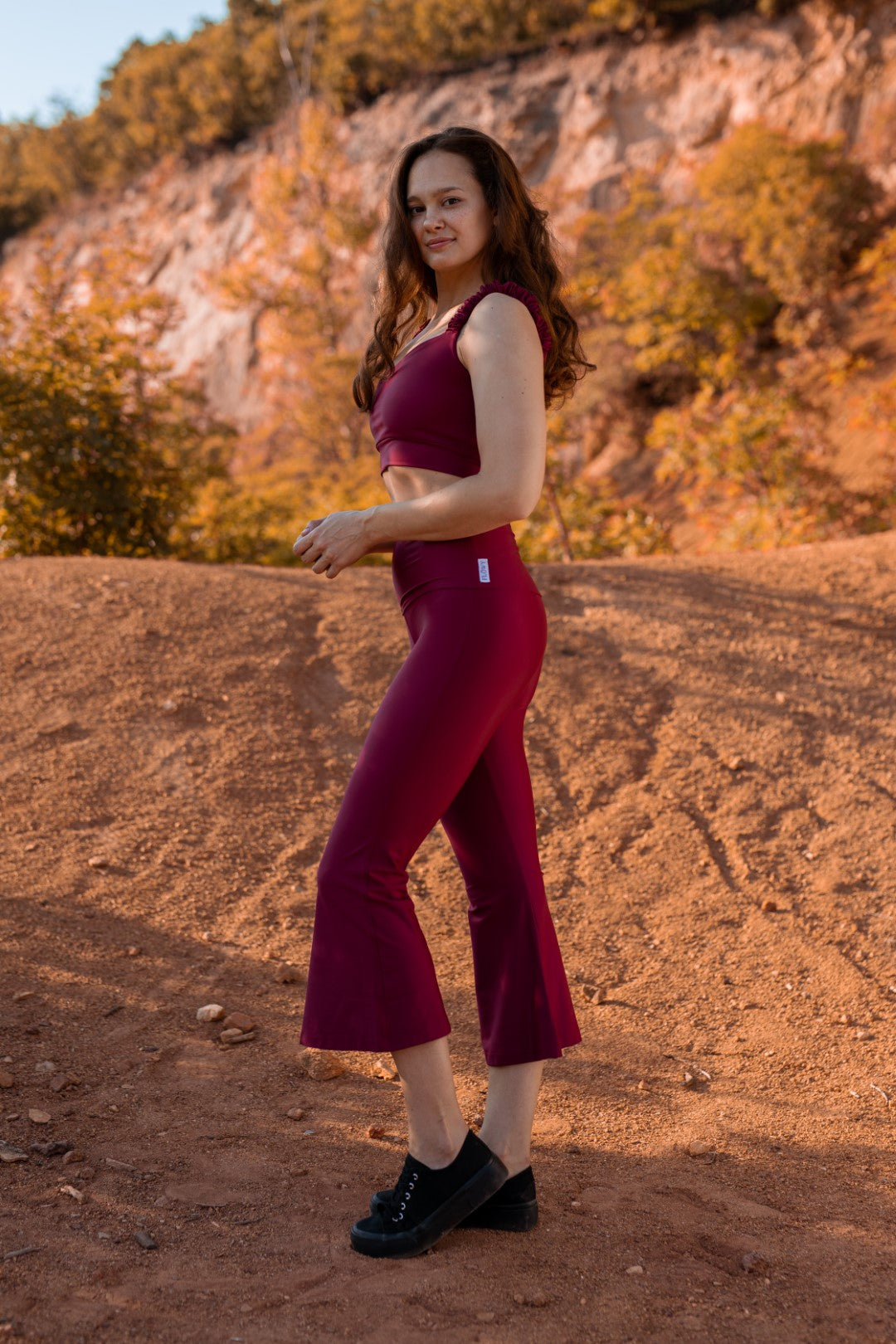 Burgundy Theresa Flare Capri Workout Pants