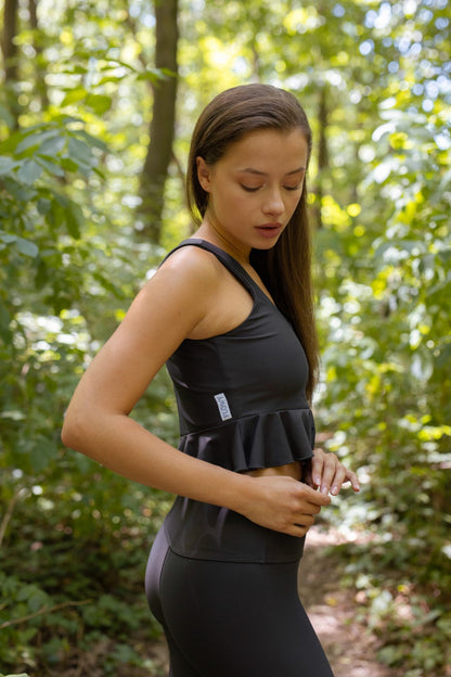 Gray Cornelia Peplum Gym Crop Top